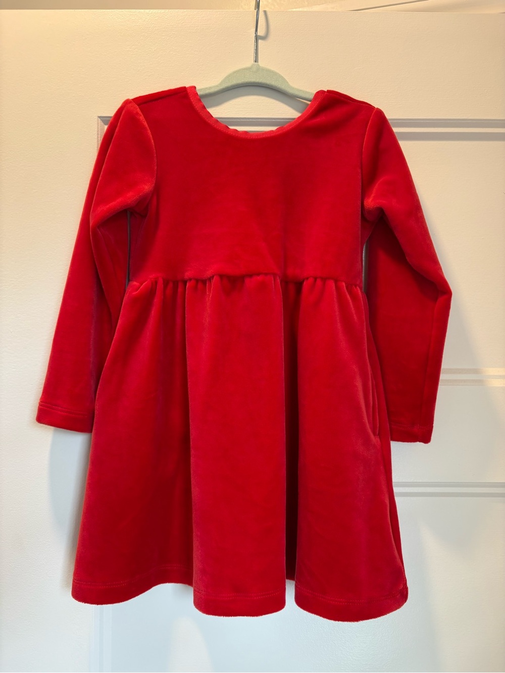 Hanna Andersson Velvet/Velour Long-Sleeve Red Dress with Pockets